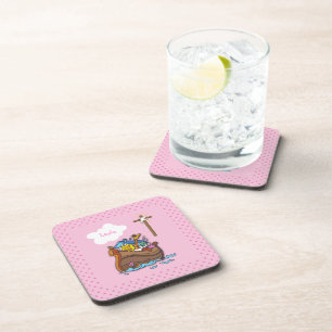 Dessous-de-verre Baptême personnalisable de l'Arche de Noé, fille r