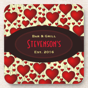 Dessous-de-verre Bar et grill sur Red Hearts et Plaque rouge Bourgo