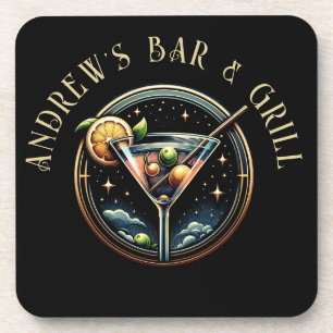 Dessous-de-verre Bar & Grill logo rond Martini noir et or