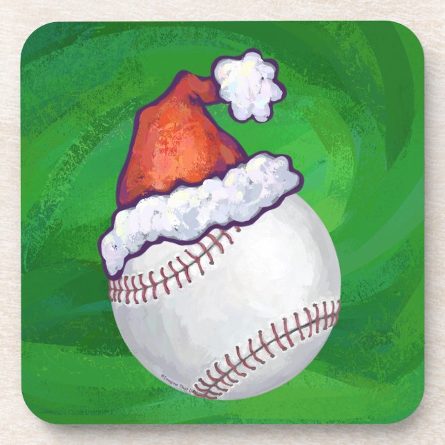Dessous-de-verre Baseball à Santa Hat sur Green (Devant)