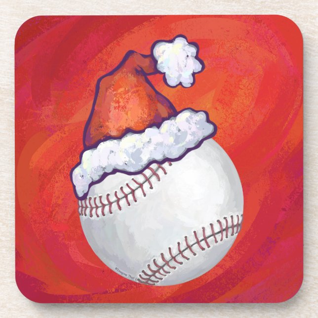Dessous-de-verre Baseball avec Santa Hat sur Rouge (Devant)