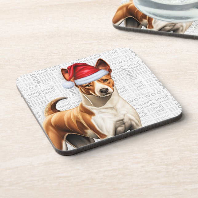 Dessous-de-verre Basenji Chien Woof Word Art Holiday (Côté gauche)
