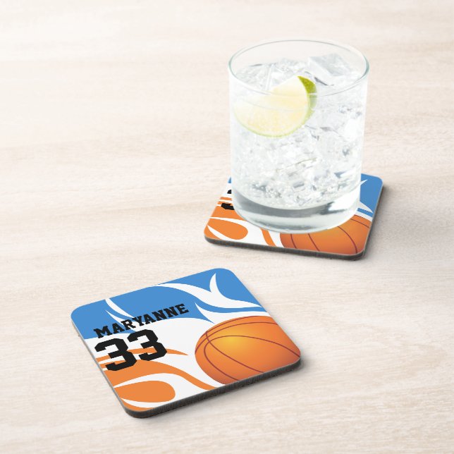 Dessous-de-verre Basket-ball flamand personnalisé bleu et orange (Côté Droit)