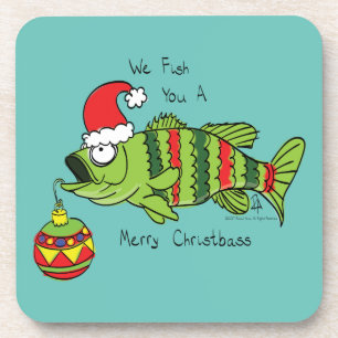 Dessous-de-verre Basse de Noël amusante Pêche Poisson Caricature