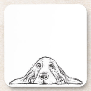 Dessous-de-verre basset hound noir blanc yeux de chiot simple