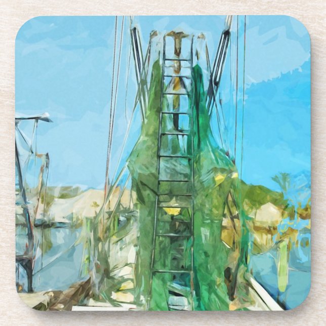 Dessous-de-verre Bateau à crevettes à quai Impressionnisme Abstrait (Devant)