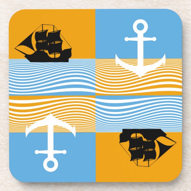 Dessous-de-verre Bateau à voile et motif d'ancre (Devant)