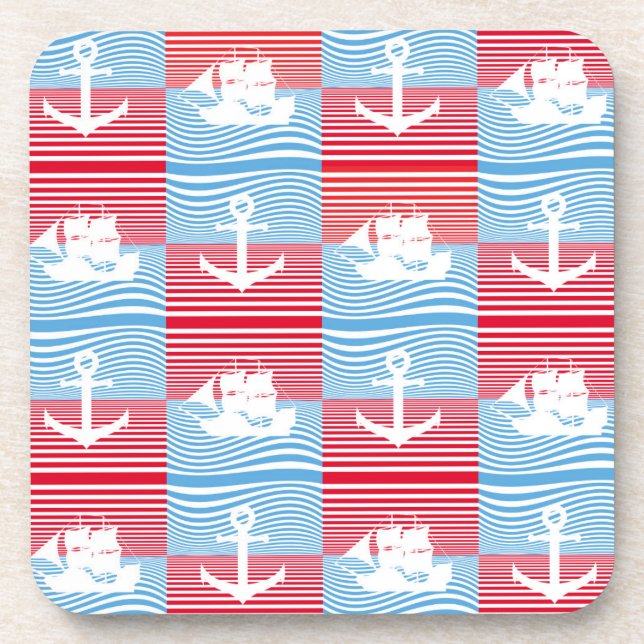 Dessous-de-verre Bateau à voile et motif d'ancre (Devant)