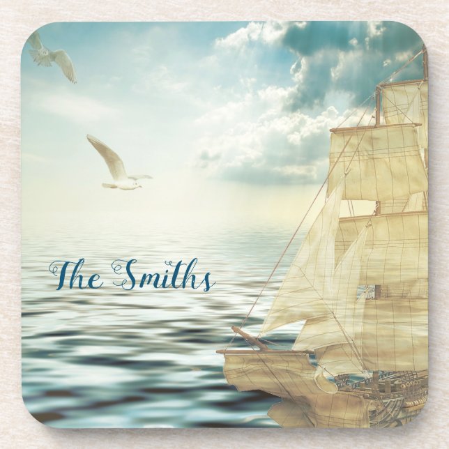 Dessous-de-verre Bateau à voile et mouettes Brigantine (Devant)
