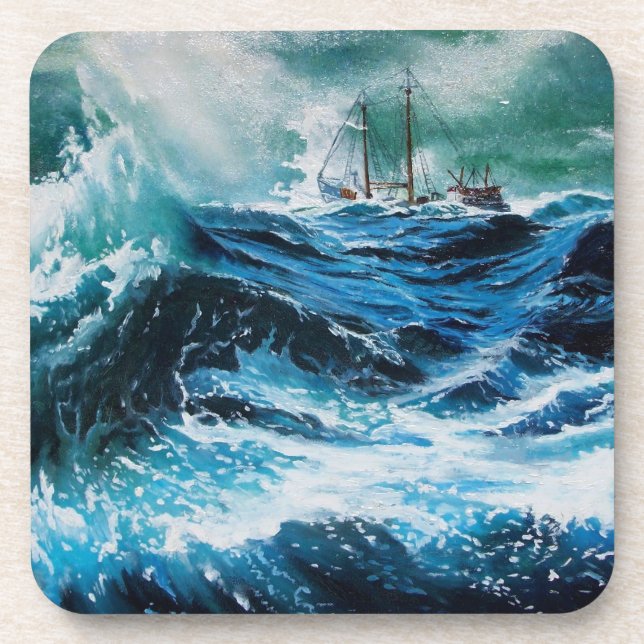 Dessous-de-verre Bateau dans la mer dans la tempête (Devant)