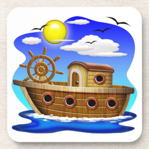 Dessous-de-verre Bateau de pêche dessin animé