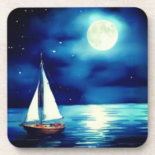 Dessous-de-verre Bateau sous Pleine lune