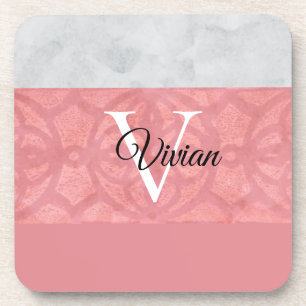 Dessous-de-verre Batik Rose Ruddy Et Aquarelle Gris Monogramme