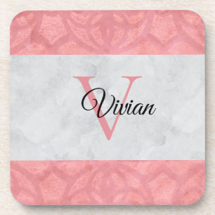 Dessous-de-verre Batik Rose Ruddy Et Aquarelle Gris Monogramme