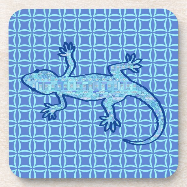 Dessous-de-verre Batik Tribal Gecko - bleu denim doux (Devant)