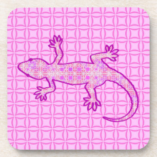 Dessous-de-verre Batik tribal Gecko - orchidée et coquille rose