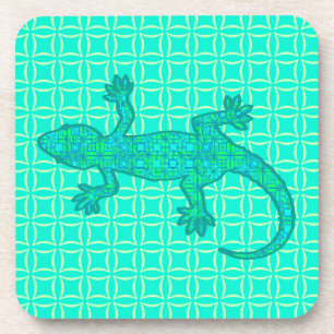 Dessous-de-verre Batik tribal Gecko - turquoise / paon