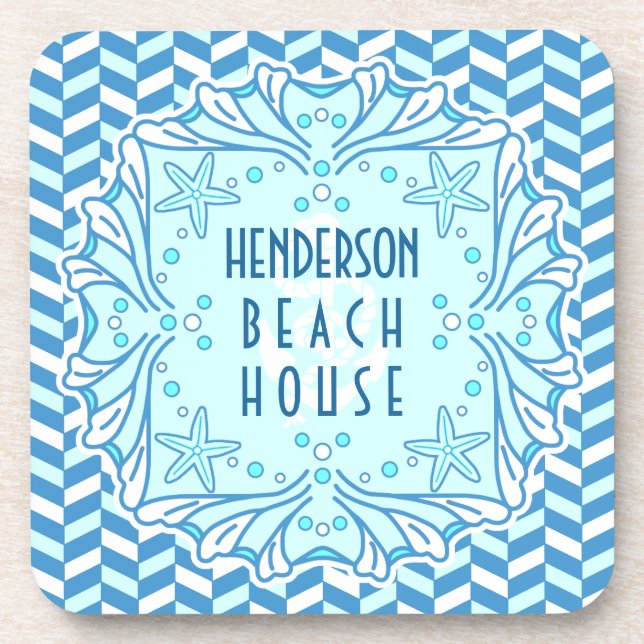 Dessous-de-verre Beach House Art Deco Shell et Herringbone Custom (Devant)