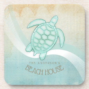 Dessous-de-verre Beach House Tortue nautique Aqua Blue ID623