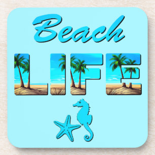 Dessous-de-verre Beach Life Word Art avec sable et palmiers