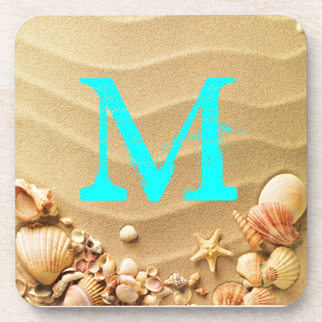 Dessous-de-verre Beach Seashells Hawaii Sand Monogramme Dessous de  (Devant)