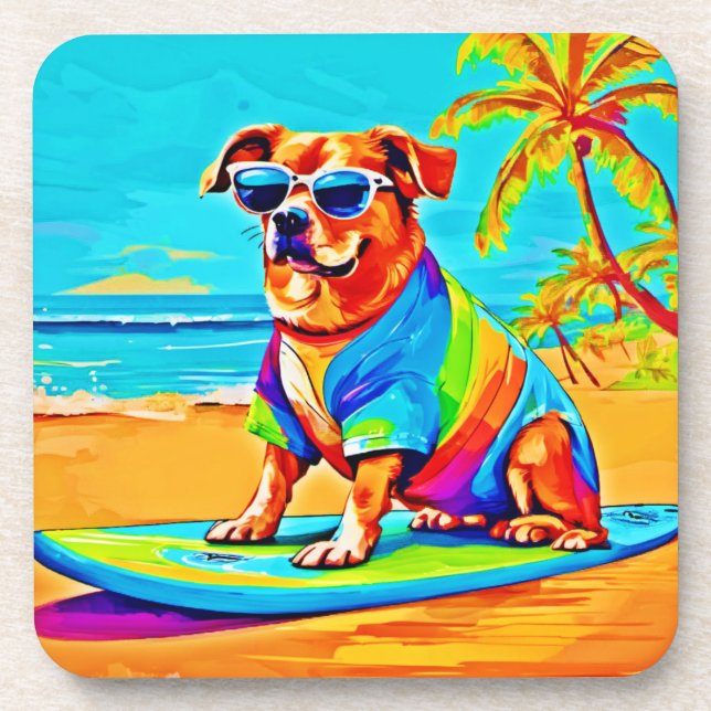 Dessous-de-verre Beachside Pup : Charme de surf (Devant)