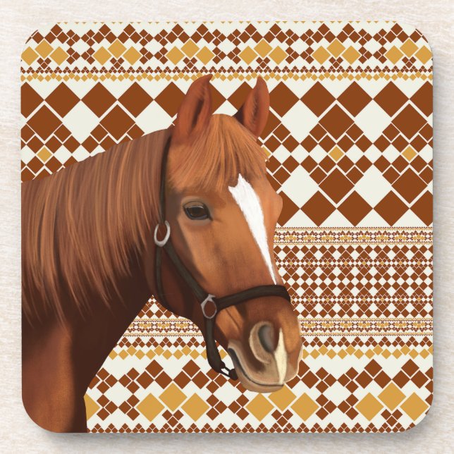 Dessous-de-verre Beau cheval Brown sur Motif géométrique Earthy (Devant)
