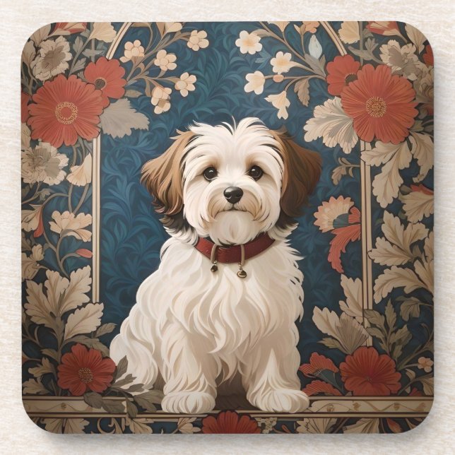 Dessous-de-verre Beau Chien Havanais William Morris Floral (Devant)