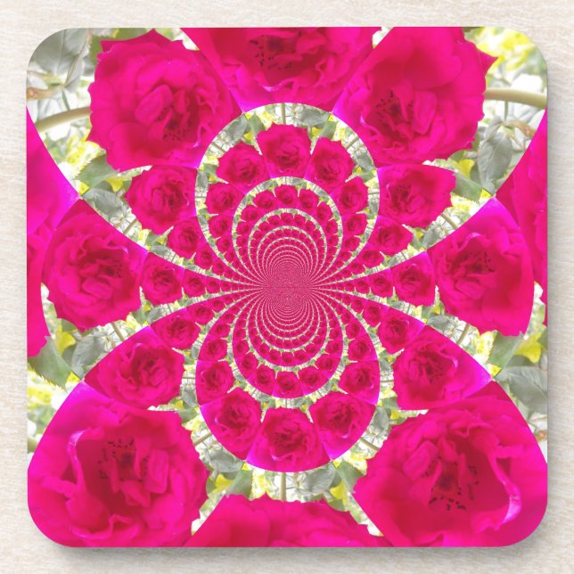 Dessous-de-verre Beau Extraordinaire Roses rouges Motif Kaleidoscop (Devant)