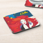 Dessous-de-verre "Beautiful Fashion Woman with Coffee Cup" Pop Art<br><div class="desc">Coaster Abstract "Beautiful Fashion Woman with Coffee Cup" Pop Art Trendy Stylish RETRO Illustration, Art Work Coaster for Wonderful Holiday, Birthday, Anniversary, Mothers Day, Women's Day, Wedding Day, Valentine's Day.. Gifts and Presents, Home, Home Decor, Kitchen & Dining, Barware & Bar Tools, Coasters. Decorative Art Product, Contemporary Art, Amazing Gift...</div>