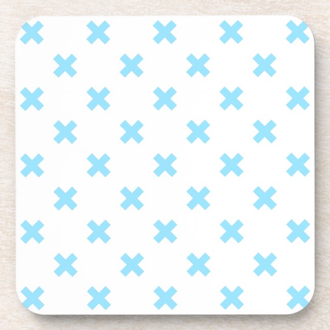 Dessous-de-verre Bébé bleu croix coutures sur blanc (Devant)