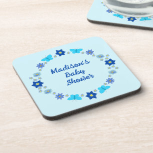 Dessous-de-verre Bébé bleu Papillons et Baby shower de fleurs