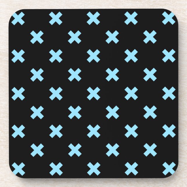 Dessous-de-verre Bébé croix bleu coutures sur noir (Devant)