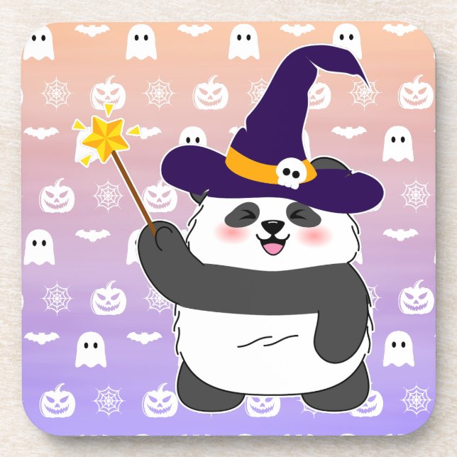 Dessous-de-verre Bébé mignon de Halloween Panda sorcière magique (Devant)