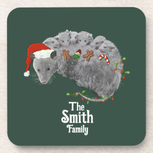 Dessous-de-verre Bébé opossum de Noël Opossums enveloppés de lumièr