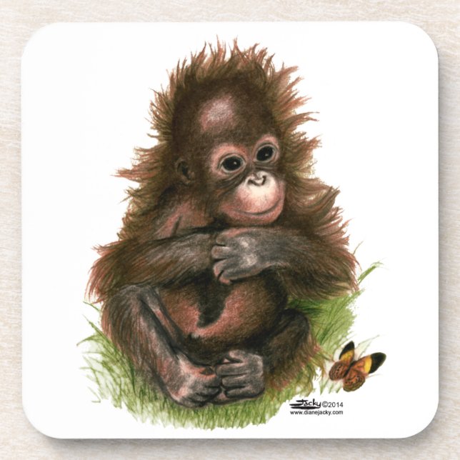 Dessous-de-verre Bébé orang-outan et papillon (Devant)