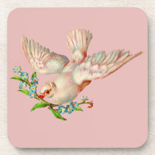 Dessous-de-verre belle colombe blanche avec sprig dans la bouche