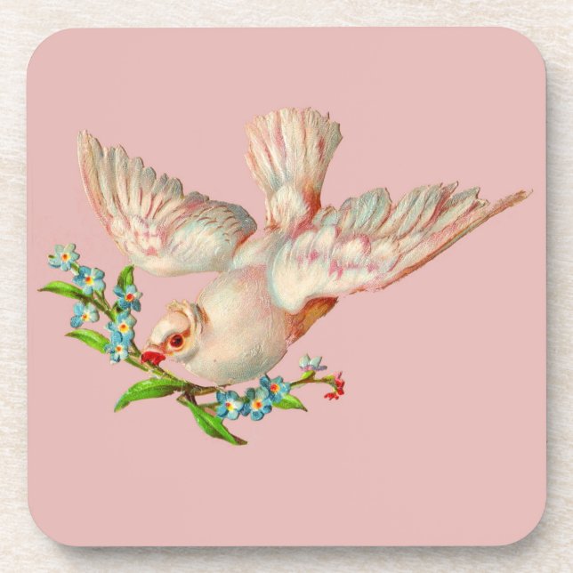 Dessous-de-verre belle colombe blanche avec sprig dans la bouche (Devant)