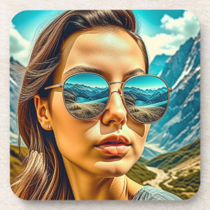 Dessous-de-verre Belle femme en lunettes de soleil Montagne Reflect