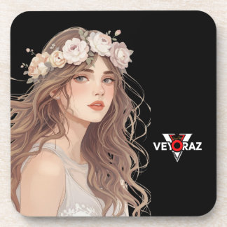 Dessous-de-verre Belle Fille Anime Florale – Esthétique Pastel Douc