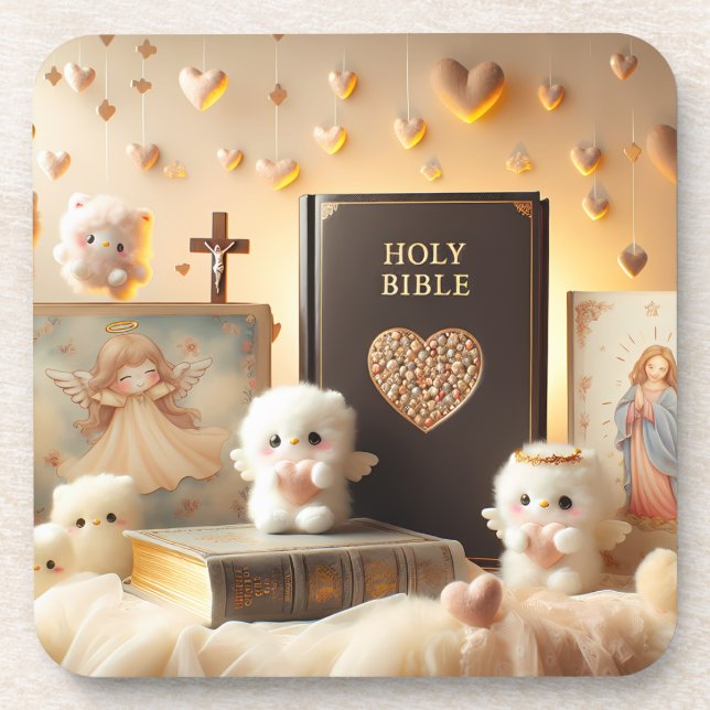 Dessous-de-verre Belle Sainte Bible Chrétienne Avec Petits Anges (Devant)