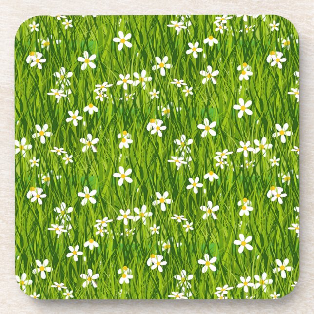 Dessous-de-verre Belles fleurs blanches sur feuilles vertes (Devant)