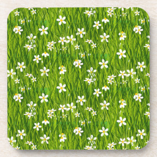 Dessous-de-verre Belles fleurs blanches sur Feuilles verts