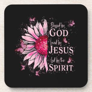 Dessous-de-verre Béni Par Dieu - Aimé Par Jésus Tournesol Rose