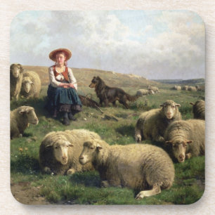 Dessous-de-verre Bergère avec des moutons dans un paysage