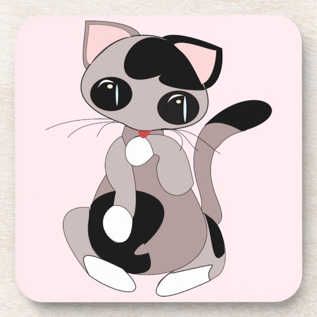 Dessous-de-verre Beverage Coaster avec Petit Chat Rose (Devant)