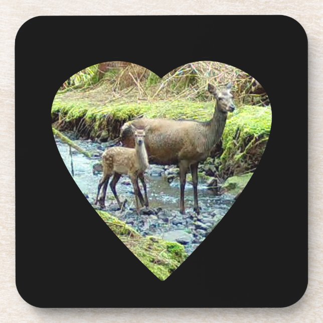 Dessous-de-verre Biche Rouge Douce Avec Faon Forêt Nature 6x (Devant)
