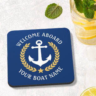 Dessous-de-verre Bienvenue à bord Nom du bateau Ancre Gold Laurel