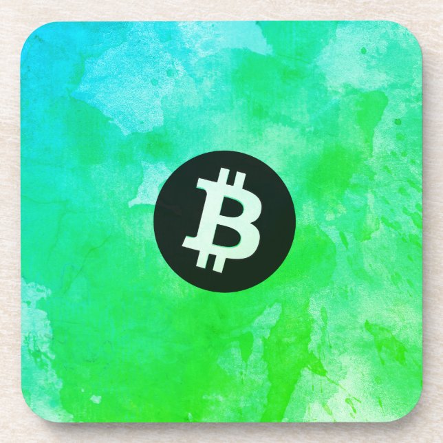 Dessous-de-verre Bitcoin Aquarelle (Style $ - Green Day) (Devant)