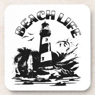 Dessous-de-verre Black and White Lighthouse Beach Life